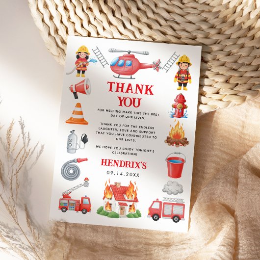 消防車の男の子が生まれて1年！かわいい消防士 サンキューカード
