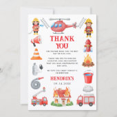 消防車の男の子が生まれて1年！かわいい消防士 サンキューカード (正面)