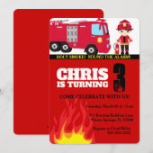 消防車の男の子の誕生日招待状 招待状 (正面/裏面)