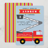 消防車の男の子の誕生日招待状 招待状 (正面/裏面)