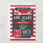 消防車の男の子ベビーシャワー 招待状 (正面)