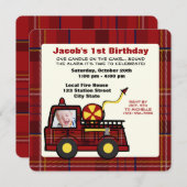 消防車の第1誕生日 招待状 (正面/裏面)