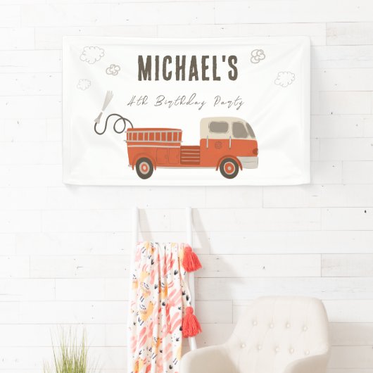 消防車の誕生日おめでとう 横断幕 (インサイチュ)