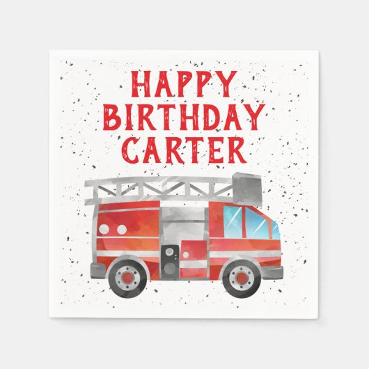 消防車の誕生日パーティナプキンス スタンダードカクテルナプキン (正面)