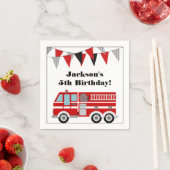 消防車の誕生日パーティパーソナライズされたー スタンダードカクテルナプキン (インサイチュ)
