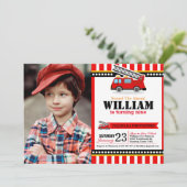 消防車の誕生日パーティフォト招待状 招待状 (スタンド正面)