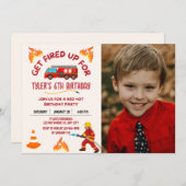 消防車の誕生日パーティフォト招待状 招待状 (正面/裏面)