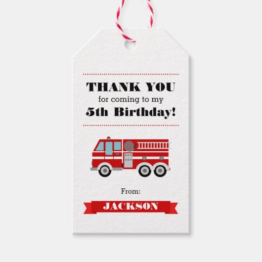 消防車の誕生日パーティーありがとう ギフトタグ (正面)