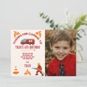 消防車の誕生日パーティーの写真サンキューカード サンキューカード (スタンド正面)