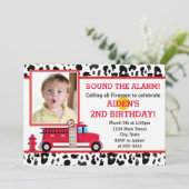 消防車の誕生日パーティーの招待フォトカード 招待状 (スタンド正面)