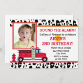 消防車の誕生日パーティーの招待フォトカード 招待状 (正面/裏面)