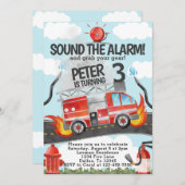 消防車の誕生日パーティーの招待招待状 招待状 (正面/裏面)