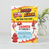 消防車の誕生日パーティーの招待状 サンキューカード (スタンド正面)