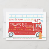 消防車の誕生日パーティーの招待状 招待状 (正面)