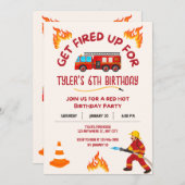 消防車の誕生日パーティーの招待状 招待状 (正面/裏面)