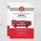 消防車の誕生日パーティーの招待状 招待状 (正面/裏面)