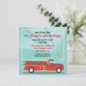消防車の誕生日パーティーの招待状 招待状 (スタンド正面)