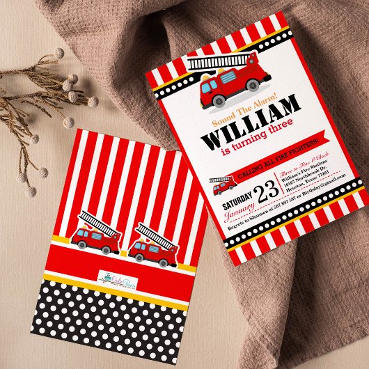 消防車の誕生日パーティーの招待状 招待状