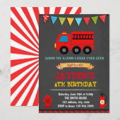 消防車の誕生日パーティーの招待状 招待状 (正面/裏面)