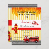 消防車の誕生日パーティーの招待状 招待状 (正面/裏面)