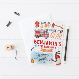 消防車の誕生日パーティーの招待状 案内状