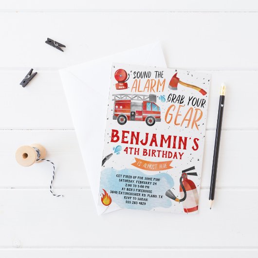 消防車の誕生日パーティーの招待状 案内状