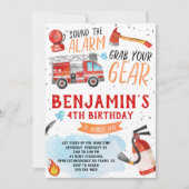 消防車の誕生日パーティーの招待状 案内状 (正面)