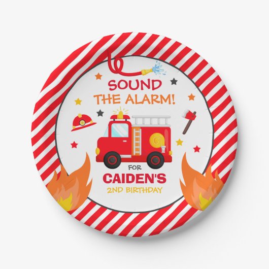 消防車の誕生日パーティーの装飾 ペーパープレート (正面)