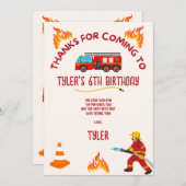 消防車の誕生日パーティーサンキューカード サンキューカード (正面/裏面)