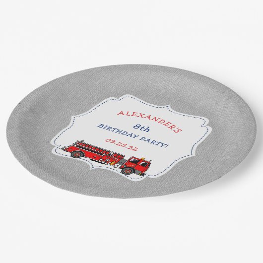 消防車の誕生日パーティーデコール、消防士テーマ ペーパープレート (アングル)