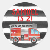 消防車の誕生日パーティーバルーン ラウンドシール (正面)