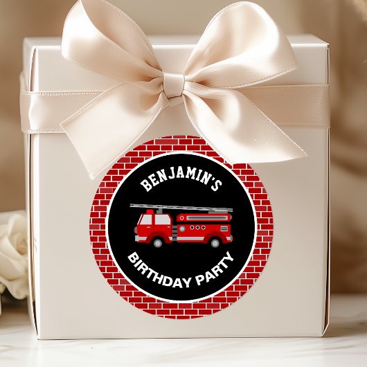 消防車の誕生日パーティーファバーステッカー ラウンドシール
