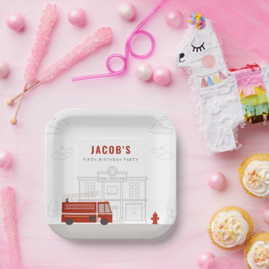 消防車の誕生日パーティープレート ペーパープレート (パーティー)