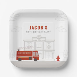 消防車の誕生日パーティープレート ペーパープレート