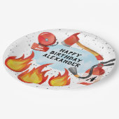 消防車の誕生日パーティープレート – 消防士テーマ ペーパープレート (アングル)