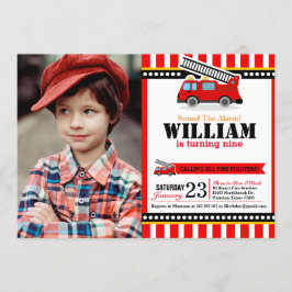 消防車の誕生日パーティー写真招待状 招待状