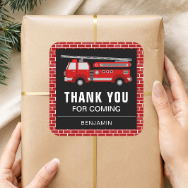 消防車の誕生日パーティー好意ステッカー スクエアシール