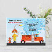 消防車の誕生日パーティー招待状 招待状 (スタンド正面)