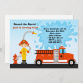 消防車の誕生日パーティー招待状 招待状 (正面/裏面)