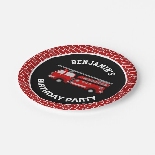 消防車の誕生日パーティー ペーパープレート (アングル)