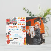 消防車の誕生日写真招待状 招待状 (スタンド正面)