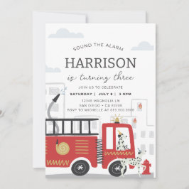 消防車の誕生日招待状・アラームを鳴らす 招待状
