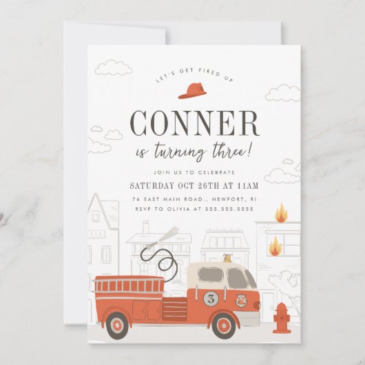 消防車の誕生日招待状 消防士の招待 招待状 (正面)