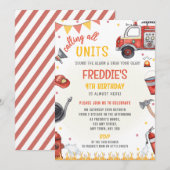 消防車の誕生日招待状 - 警報を鳴らせ 招待状 (正面/裏面)