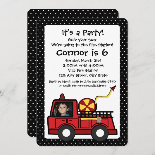 消防車の誕生日(写真付) 招待状 (正面/裏面)