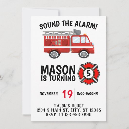 消防車の誕生日 招待状 (正面)