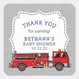 消防車の赤ちゃんシャワーまたは誕生日パーティーの好意 スクエアシール