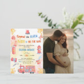 消防車の赤ちゃん歓迎会のパーティーの写真 招待状 (スタンド正面)