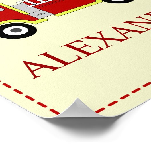 消防車の赤ちゃん男の子の部屋のぬりえアートプリント ポスター (角)