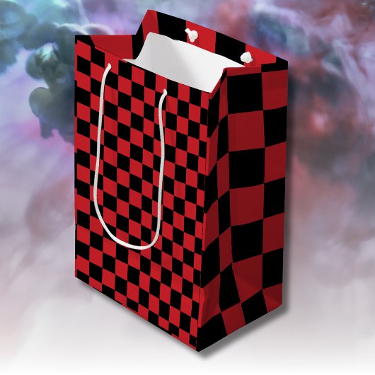 消防車の赤と黒の市松模様にヴィンテージ ミディアムペーパーバッグ